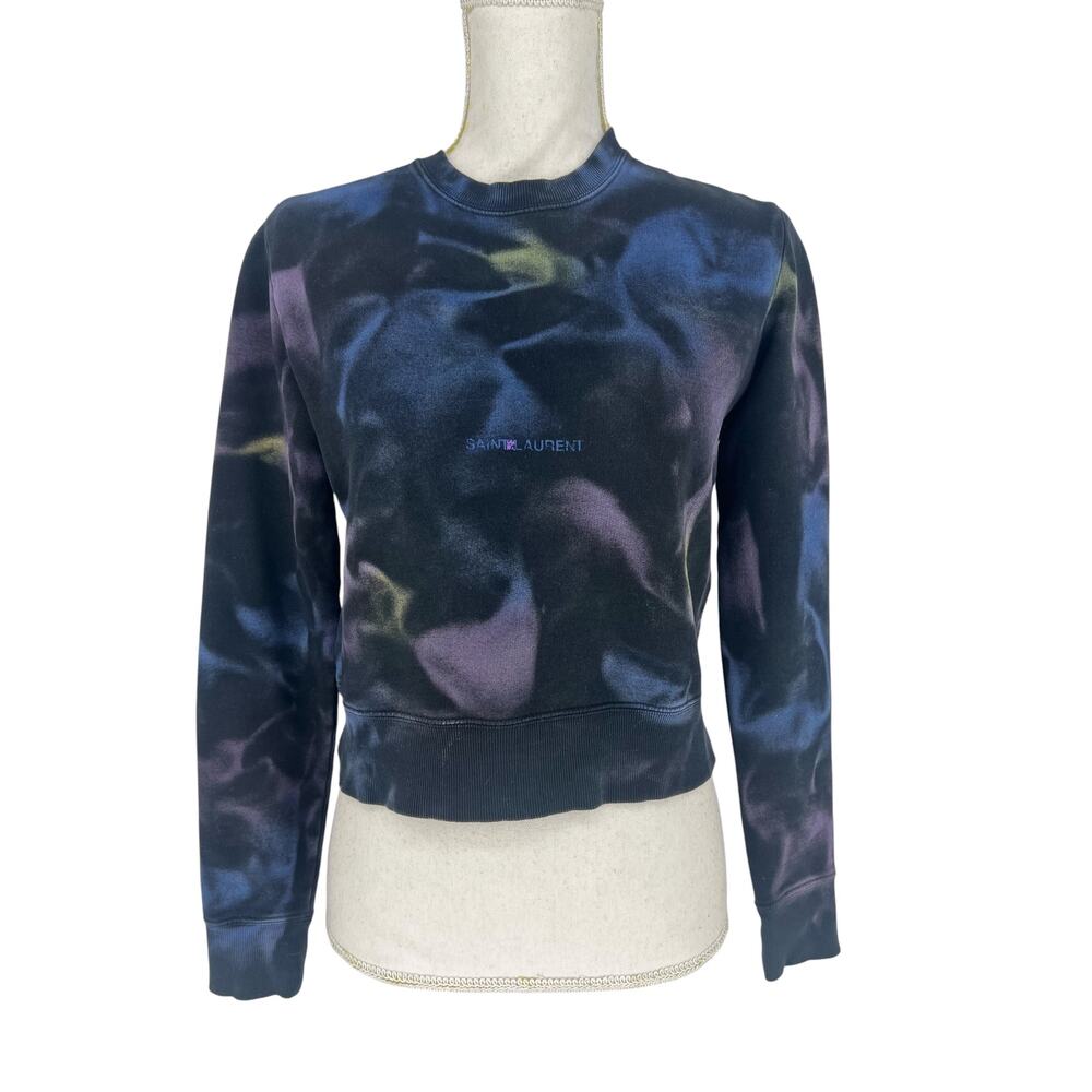 Saint Laurent Paris Tie Dye Logo Sweatshirt Blue Purple Cotton Size S - Picture 6 of 12